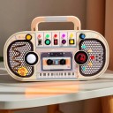 Montessori busy board magnetofon 29 x 17,8 x 4,7 cm Muzyczna zabawka z LED światłami, przełącznikami i 5 melodiami Drewno i ABS Dla motoryki małej 5