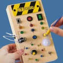 Montessori busy board s LED světly 19,7 x 9,7 x 3 cm Dřevěná senzorická deska s vypínači a klíčem Hračka pro jemnou motoriku dětí 4