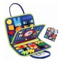 Montessori Busy Board Tasche 28 x 21 cm Filz Aktivitätsboard mit 19 Aktivitäten und Uhren Blau mit Dinosauriern Reisespielzeug für Kinder 1