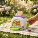 Montessori Busy Board Toaster 15 x 13 x 12 cm Sensorisches Spielzeug mit ausklappendem Toast und Steckdose Kochspiel für die Motorik von Kindern 4