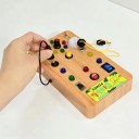 Montessori drukbord met LED-lampen Dino 18,5 x 10,5 cm Houten sensorisch bord met sleutel en lamp Educatief speelgoed voor kinderen 3