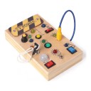 Montessori foglalkoztató tábla LED világítással 17 x 10 x 2,8 cm Keskeny fa tábla kulcsos kapcsolókkal, forgatható gombbal és dugóval Játék 2