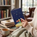 Mørkeblåt flipcover 6 tommer til Kindle 10. generation 2019 med tryk af dreng og ræv under stjernerne og med rem og folie 3