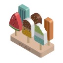 Mostrador de helados de madera 6 piezas juguete Montessori de comida Soporte con polos Set educativo de cocina para niños Bebés diferentes tipos 1