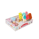 Mostrador de helados de madera Juguete Montessori para niños Soporte con vasos 6 sabores de helados menú y dinero de juguete Accesorio de cocina para jugar 4