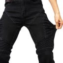 Moto džíny s oranžovými voštinovými chrániči kolen a boků Síťované panely a pružné vložky Polyester a bavlna Černé Oblečení na motorku 7