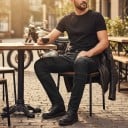 Moto jeans med gule knæbeskyttere og skum hoftebeskyttere Netpaneler og fleksible indlæg Polyester og bomuld Sorte Motorcykeltøj 9