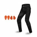 Moto Jeans mit orangefarbenen Waben-Knieschützern und Hüftschutz Netzpaneele und elastische Einsätze Polyester und Baumwolle Schwarz 1