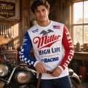 Motocross-paita pitkällä hihalla ja kotkapainatuksella rinnassa sekä ruudullisella kuviolla hihassa maastoajoon 8