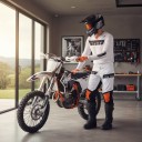 Motocross Set Jersey and Trousers Perforated Jersey with Long Sleeves and Trousers with Buckle Polyester and Nylon White with Black and Orange 7