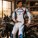 Motocross set met lange mouwen en broek met blauwe en rode accenten en een gesp in de taille voor enduro en quad wit 5