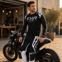 Motocrossset met lange mouwen en broek met witte panelen op de knieën en pijpen voor motor- en quadrijden zwart 5