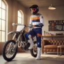 Motocrossset shirt en broek Geperforeerd shirt met lange mouwen en broek met gesp Polyester en nylon Blauw-wit met oranje elementen 6