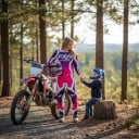 Motokrosový komplet dres a nohavice Dres s dlouhým rukávom a nohavice s prackou Polyester a nylon Rúžový s bielymi a modrými prvkami Na motokros 9