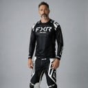 Motokrosový set dresu s dlouhým rukávem a kalhot s bílými panely na kolenou a nohavicích pro jízdu na motorce a čtyřkolce černý 3