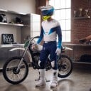 Motokrosowy komplet dres i kalhoty Perforowany dres z długim rękawem i kalhoty z klamrą Poliester i nylon Białoniebieski dres i niebieskie kalhoty 4
