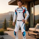 Motokrossz hosszú ujjú mez és nadrág szett kék és piros akcentussal, derékpánttal endurohoz és quadhoz fehér 4