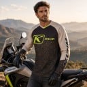 Motokrosz hosszú ujjú mez bézs és olíva fekete színben geometrikus mintával és V-nyakkal motoros és terepjáró használatra 3