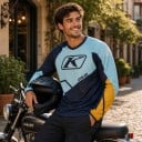 Motokrosz hosszú ujjú póló V-kivágással, aszimmetrikus geometriai dizájnnal, laza szabású motoros és terepjáró használatra 3