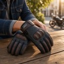 Motorradhandschuhe ganzfingerig aus Leder mit Perforation und Knöchelschutz, verstärkter Handfläche und Klettverschluss am Handgelenk 3