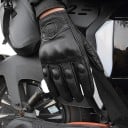 Motorradhandschuhe mit vollem Finger und Knöchelschutz sowie gepolsterter Handfläche aus Leder mit glatter Oberfläche in Schwarz für das Fahren 6