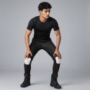 Motorradhosen mit Knieschutz und Oberschenkelpolstern Steißbeinschutz Gepolsterte Hüften Elastischer Bund Polyester Unisex Schwarz mit rotem 8