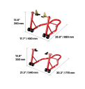 Motorsteunen set voor voor- en achterwiel met een draagvermogen van 385 kg afmetingen 770 x 540 x 350 mm en 680 x 450 x 350 mm rood voor onderhoud 2