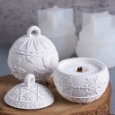 Moule en silicone 7,6 x 6,5 cm Boule de Noël avec relief de feuilles et flocons Moule pour couler de la cire, de la résine, du plâtre et des bougies 3