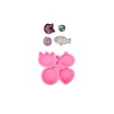 Moule en silicone rose 4 formes Chat Poisson Rond Cœur 9,5 x 8,5 cm pour couler de la résine Fabrication de pendentifs porte-clés décorations 1