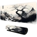 Muis- en Toetsenbordmat 500 x 1000 x 2 mm Met Japans Motief Sakura I Pagode Grote Bureau Mat Zwart-Wit Voor Computer En Laptop 1