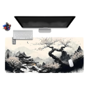 Muis- en Toetsenbordmat 500 x 1000 x 2 mm Met Japans Motief Sakura I Pagode Grote Bureau Mat Zwart-Wit Voor Computer En Laptop 2