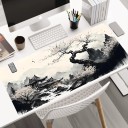 Muis- en Toetsenbordmat 500 x 1000 x 2 mm Met Japans Motief Sakura I Pagode Grote Bureau Mat Zwart-Wit Voor Computer En Laptop 3
