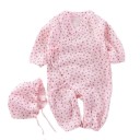 Muizelin katoen jumpsuit voor pasgeborenen met lange mouwen en V-hals Roze unisex jumpsuit met bloemenmotief en vetersluiting 1