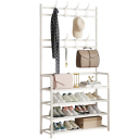 Multi-layer Coat and Shoe Rack with 4 Shelves and 8 Hooks, Free-standing Plastic Organiser for the Floor, Dimensions 152 x 60 x 25 cm 2