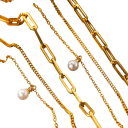 Multi-layered Chain Set Necklace and Bracelet in Stainless Steel with Delicate Pearls Luxury Women's Jewellery Elegant Accessory 2