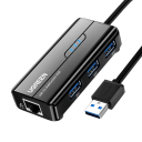 Multifunctionele USB-hub met RJ45 LAN 1000Mbps en 3× USB 3.0 poorten ABS zwarte USB-A adapter voor het aansluiten van randapparatuur en internet 3