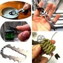 Multifunkční otvírák na lahve a konzervy 7,5 x 1,8 cm kovový stříbrný klíčenka multitool na klíče EDC do kapsy na cesty i kempování 2