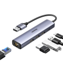 Multifunkční USB hub s RJ45 LAN 1000Mbps a 3× USB 3.0 porty hliníkové provedení šedý adaptér pro notebook PC MacBook 2