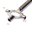 Multifunkční zámečnický klíč 138 × 66 mm kovový nástroj se stupnicí a hlavicemi 6 mm, 7 mm, 8 mm pro práci se zámky 3