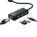 Multifunkcyjny hub USB z portem RJ45 LAN 1000Mbps i 3× portami USB 3.0 adapter USB-A do podłączenia urządzeń peryferyjnych i internetu 4