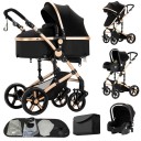 Multifunktionaler Kinderwagen 3in1 mit Autositz und Wiege, gefedertes Gestell, Baumwolle, kombiniertes System für den täglichen Gebrauch 3