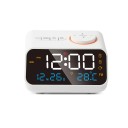 Multifunktionelt LED-vækkeur med FM-radio 11,3 x 8,6 x 7,15 cm Temperatur Luftfugtighed USB-strømforsyning 2 alarmer Stemmeaktiveret vækning Justerbar lysstyrke 6
