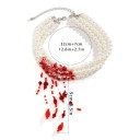 Multilayer Vintage Necklace with Imitation Pearls and Crystals Red Blood Pattern Tassel Pendant Goth Jewellery Halloween Beaded Chain 2