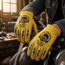 Multipurpose Motorcycle and Work Gloves in Yellow with Skull and Lightning Print and Elastic Cuff for Motorcycle and Garden Unisex 4