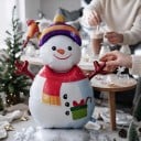 Muñeco de nieve inflable con pajarito Globo de pie Decoración navideña 96 x 158 cm Blanco con bufanda roja y gorro Decoración de fiesta invernal 2