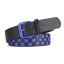 Musta PU-nahkavyö 107 x 3,8 cm Värikkäitä niittejä ruutukuviossa Tyylikäs rock-kuvioinen unisex-vyö metallisoljella Sopii täydellisesti farkkuihin 7