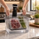 Naczynie do sous vide 11 l z pokrywką i stalowym rusztem Odłączane przegrody Stal nierdzewna 304 i poliwęglan Przezroczyste Akcesoria 8