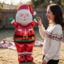 Naflabil Santa Claus Stând Balon Decorațiune de Crăciun 64 x 124 cm Roșu cu Mânuși Verzi Decorațiune pentru Petrecere de Crăciun și Sărbătoare 6