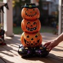 Naflable Tres Calabazas Una Encima de la Otra Globo de Pie Decoración de Halloween 56 x 102 cm Naranja y Negro con Sombrero Decoración de Fiesta 2
