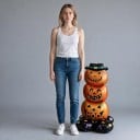Nafukáló három dinnye egymás felett Álló léggömb Halloweeni dekoráció 56 x 102 cm Narancssárga-fekete kalappal Halloween parti díszítés 5